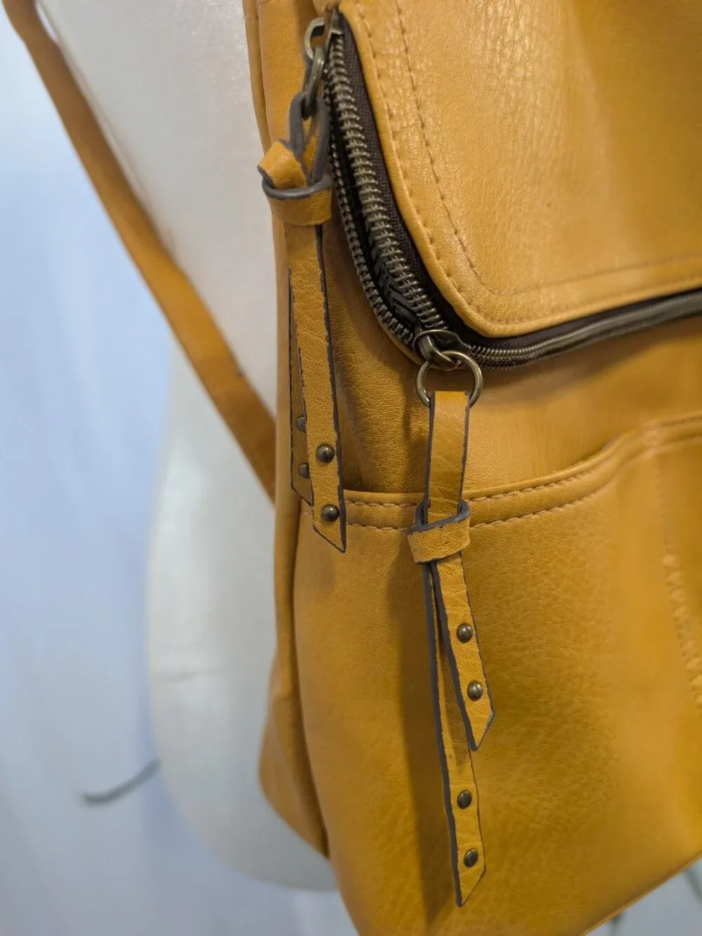 Mustard Yellow Small Backpack Purse Slip and Zippered Pockets